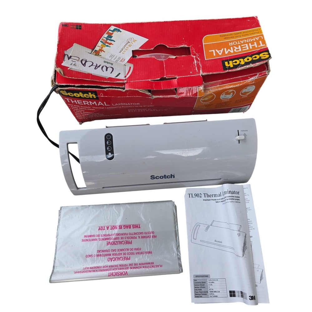 Scotch TL902 Thermal Laminator 9 Inch Wide‎ 2 Heat Settings White 3M 120V E3